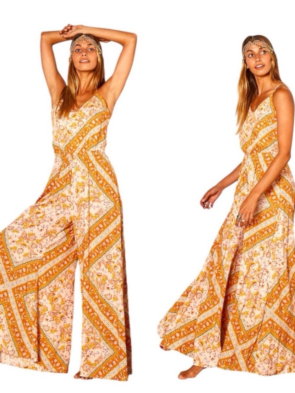 JAASE Boho Gold Paisley Wide-Leg Jumpsuit XS
